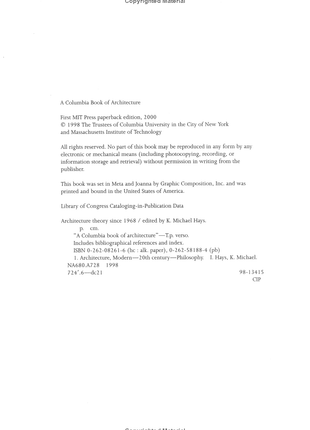 Architecture Theory since 1968 K. Michael Hays (Editor) Publisher: MIT Press