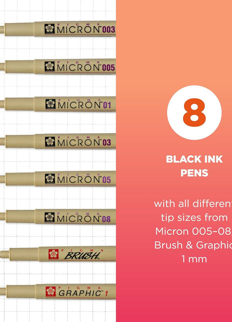 Hesed Studio Essentials — Sakura Pigma Micron Archival Black Ink Pen Set (8-Piece)