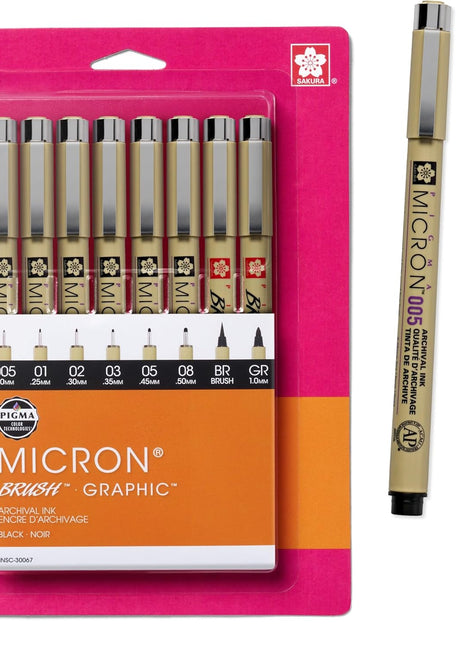 Hesed Studio Essentials — Sakura Pigma Micron Archival Black Ink Pen Set (8-Piece)